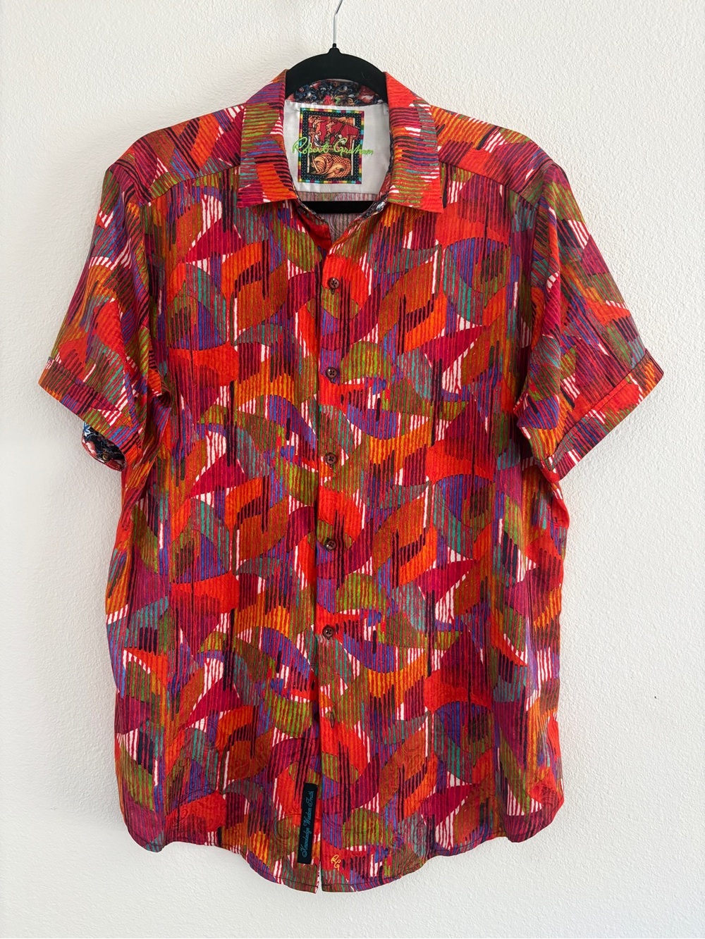 Robert Graham Men's Vibrant Red Multicolor Patterned Button-Up Shirt